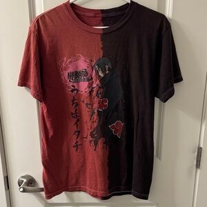 Naruto Shippuden Red and Black Short Sleeve Tee Y2K Graphic Anime